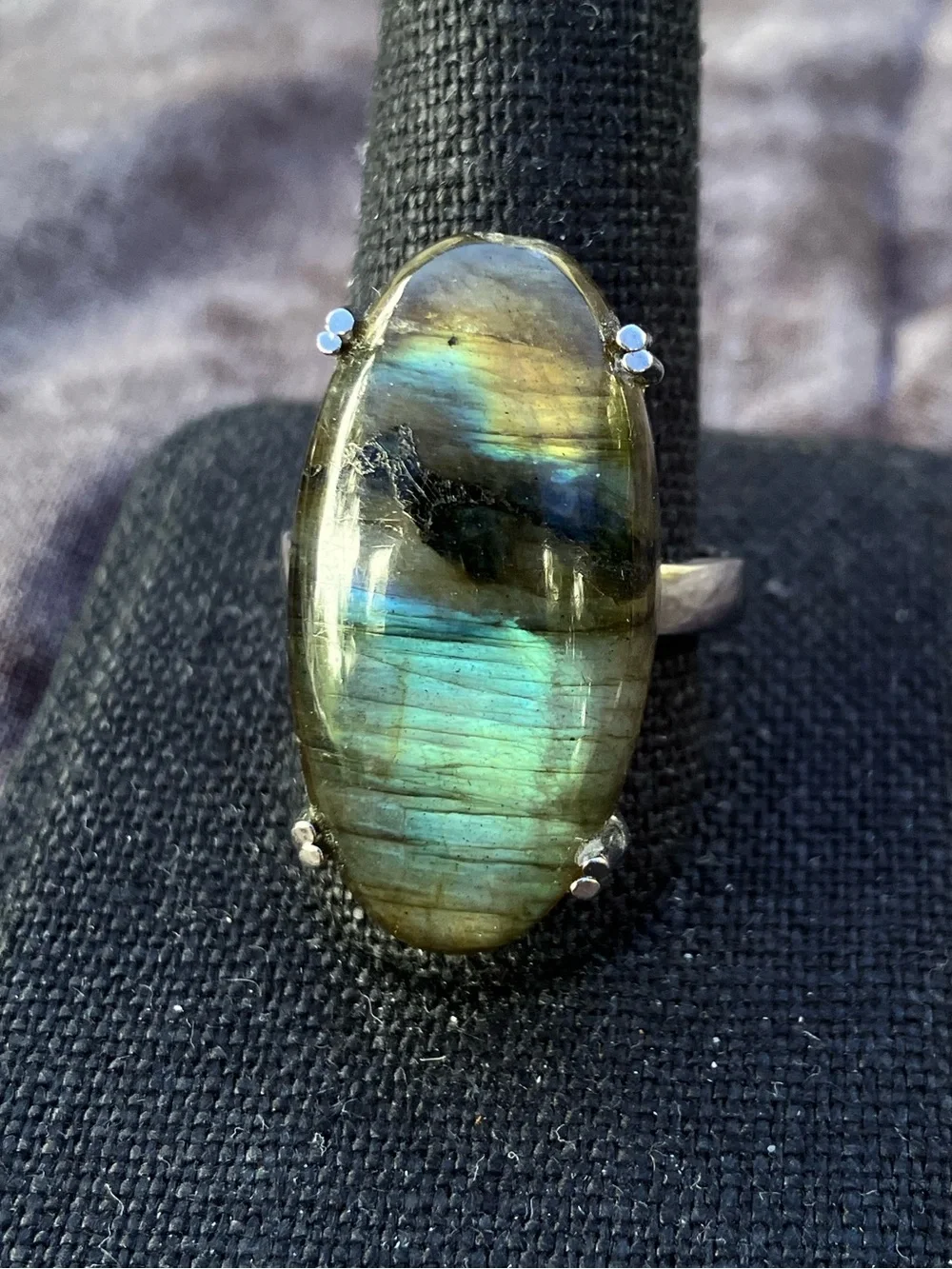 Labradorite Oval Ring in Stainless Steel